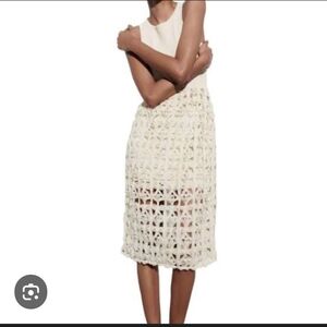 Zara Cream Sleeveless Maxi Dress with Textured Lace Skirt